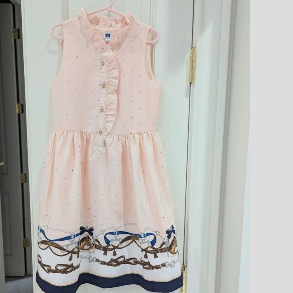 Janie and Jack Sweet Stables Preppy Horse Equestrian dress 7 ruffle collar peach